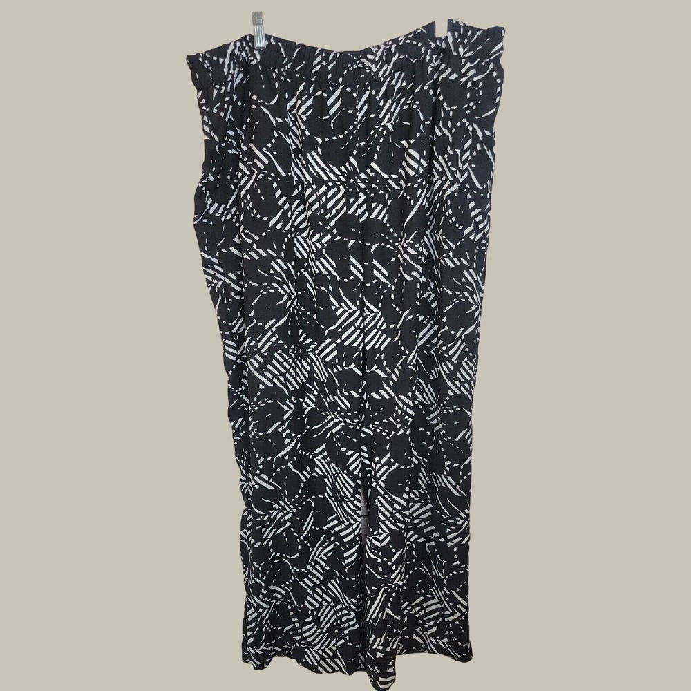 Worthington Pants Modern Minimalist Abstract Print Wide Leg Plus Size 2X Black